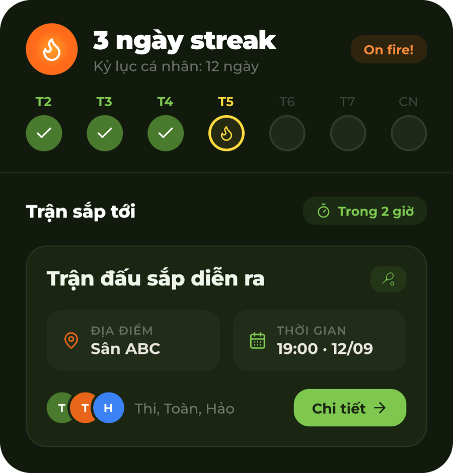 Danh sách trận đấu và CLB gần bạn trong ứng dụng 2GET